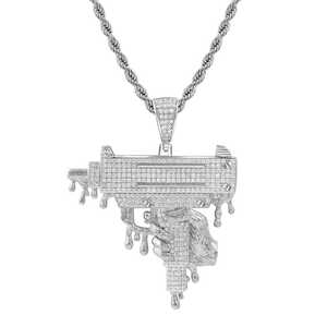 Pendentif en argent moissanite style hip-hop en forme de pistolet Uzi pour homme, design pistolet cool - Product Image 2