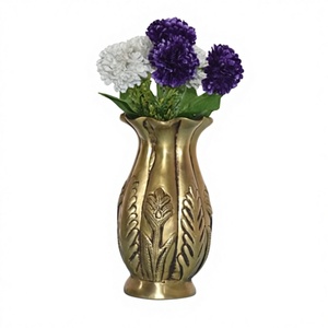 American Flower Engraved Eco-Friendly Brass Vase Handcrafted Custom Solid Metal <b>Table</b> Desk <b>Sofa</b> <b>Side</b> Indian Flower Pots Planters - Product Image 6