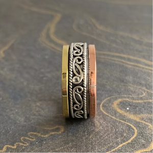 Vintage Textured Wide Band Silver 925 <b>Spinner</b> <b>Ring</b> for Unisex Jewelry - Fine Handmade Collection Jewelry Accessories - Product Image 2