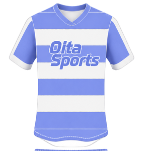 Conjunto de Uniforme de Rugby de Manga Corta Azul Periwinkle y Blanco, Jersey de Rugby a Rayas con Cuello Redondo, Pantalones Cortos con Cordón, Rendimiento Atlético - Product Image 3