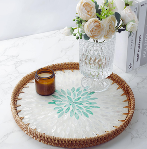 Bandeja de ratán con incrustaciones de nácar, la más vendida, organizador de almacenamiento para la cena, tamaño y forma personalizados, bandeja para servir alimentos para hotel - Product Image 6