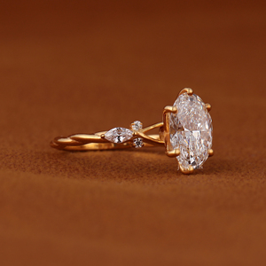 Bague de fiançailles ovale en diamant de laboratoire de 2,50 carats, or massif 14 carats, certifiée IGI, inspirée de la nature - Product Image 2