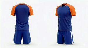 Custom Men's <b>Soccer</b> Jersey Set Short Sleeve Crew Neck Blue Orange Color Blocked Polyester Moisture Wicking All Seasons - Product Image 1