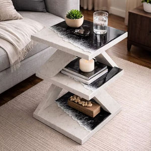 Mueble de Almacenamiento de 3 Niveles de Resina y Madera con Chapa Sólida, Diseño Rústico, Banco para Entrada, Pasillo, Sala de Estar, Sofá, de la India - Product Image 1