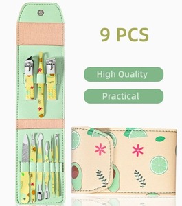 Ensemble de 9 coupe-ongles en acier inoxydable avec motif de fruits, avec sac pliable, kits de coupe-ongles, ciseaux, outils de beauté et de maquillage - Product Image 1