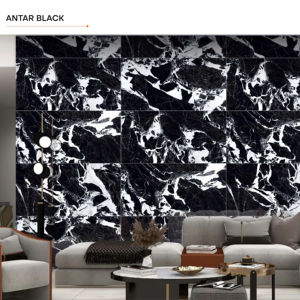 Carreaux en porcelaine vitrifiée Antar Black 60x120 cm - Finition brillante de qualité supérieure, dalle 600x1200 mm pour grande zone de réception de bureau - Product Image 1