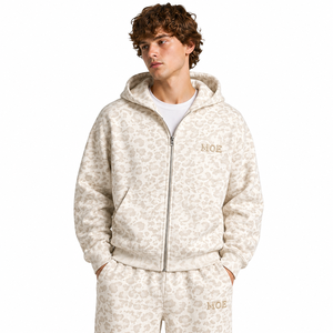Fabricante de Ropa, Conjuntos Deportivos con Sudadera con Estampado de Leopardo, Chándal de Felpa Beige Oversize, Ropa Urbana, Logotipo Personalizado, OEM, ODM, Venta al Por Mayor - Product Image 3
