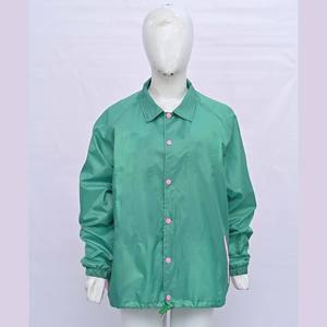 Premium Green Women's Coach Shirt <b>Jacket</b> With <b>Pink</b> Buttons Turn-down Collar Casual <b>Waterproof</b> Spring Outerwear Training <b>Jacket</b> - Product Image 1