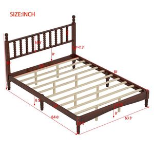 Queen Size Retro Style Wood Platform Bed with Gourd Shaped Headboard Walnut Finish Wooden Slat Support - Product Image 4