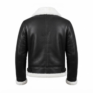 Veste en cuir pour homme avec logo personnalisé, en cuir d'agneau véritable, veste d'aviateur en cuir, col en fourrure noir et blanc, hiver - Product Image 2