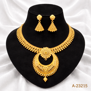 Women's 24K Gold Plated Flower <b>Necklace</b> and Earring Set Classic Wedding Jewelry Alloy A-23211 - Product Image 4