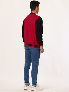 เสื้อแจ็คเก็ตวาร์ซิตี้สีแดงดำสำหรับผู้ชาย ทรงปกติ ติดกระดุมด้านหน้า สวมใส่สบายๆ ในฤดูใบไม้ร่วง ปกเสื้อพับได้ ทำจากผ้าฟลีซ - Product Image 2