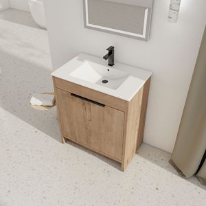 Mobile Bagno Freestanding da 30 Pollici con Lavabo in Ceramica Bianca e 2 Ante con Chiusura Ammortizzata BVB02430IMO BL9075B KD PACKING - Product Image 4