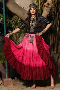 Women’s Hippie Rayon Tie-Dye Long <b>Skirt</b> Soft <b>Pink</b> to Rich Red Gradient BohoFlowy <b>Skirt</b> Women Full Length <b>Skirt</b> - Product Image 2