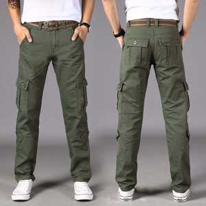 Pantalon cargo homme vert olive uni, devant plat, plusieurs poches, toile, style décontracté, taille mi-haute, braguette boutonnée, personnalisable OEM - Product Image 2