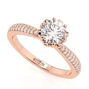 Anillo de Compromiso Solitario Único con Diamante Cultivado en Laboratorio de Corte Redondo y Detalles en Oro Rosa para Mujer - Product Image 3