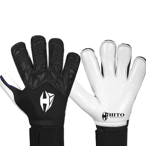 Premium Custom Design Black and White Neoprene Soccer Goalkeeper <b>Gloves</b> 4mm German Embossed Latex Elastic Strap Hybrid Cut - Product Image 5