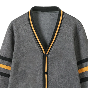 Alpha Dark Grey Thick Wool/Cashmere Fleece <b>Cardigan</b> V Neck Knit <b>Chenille</b> Front Letters Covered Button Casual Winter Sweater - Product Image 6