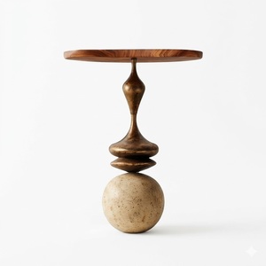 Wooden Walnut Finish Oval TOP and Bottom with 4 Irregular <b>Gold</b> Aluminium Casted Legs Side Table For Home Office Decoration Use - Product Image 4