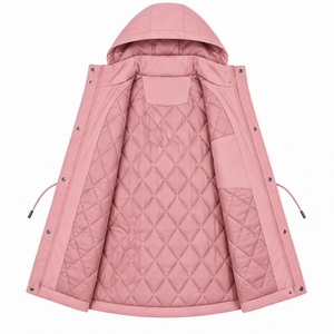 Veste parka d'hiver imperméable rose pour femme, doublée de polaire sherpa, à capuche, chaude, pour l'extérieur, avec poches, OEM, étiquette privée - Product Image 6