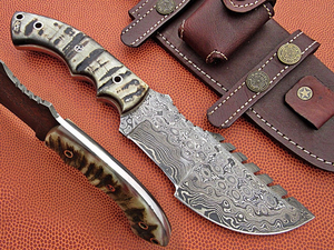 Cuchillo de Caza Personalizado de Acero Damasco Forjado de Grado Industrial con Mango de Madera y Funda, Soporte OEM - Product Image 5