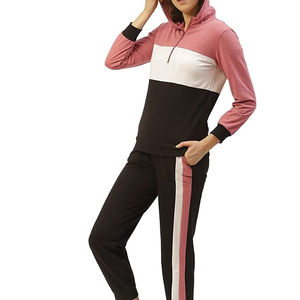 Women Color Blocking Tracksuit Set Full Sleeve Half-<b>Zip</b> Sporty Casual With Side Pockets Elastic Waist Autumn Wear - Product Image 5