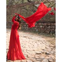 Ensemble Anarkali en Chiffon Rouge Royal à Manches Longues pour Femme, Taille XS, Ornements de Paillettes, Délai de Commande d'Échantillon de 7 Jours Non Pris en Charge