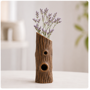 Jarrón de Madera Rústico con Forma de Tronco de Árbol, Textura Natural y Diseño Hueco para Decoración de Mesa - Product Image 4