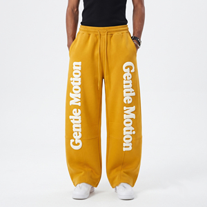 Men Cotton <b>Puff</b> Print Sweat Pants Drawstring Waist Baggy Full Length Trouser Men Casual Street Wear Fleece Sweat Pants Men - Product Image 1