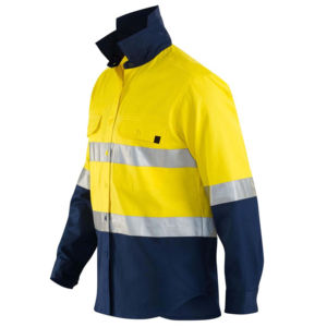 Chemise de travail de sécurité personnalisée en coton thermique respirant, haute visibilité, réfléchissante, vert néon, avec nom personnalisé pour hommes - Product Image 2