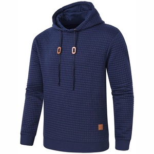 Custom OEM Mens Waffle Knit Hoodie <b>Navy</b> Blue Textured Pullover Casual Streetwear <b>Top</b> Mens Mens Waffle Knit Hoodie - Product Image 2