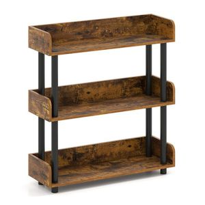 Industrial 3-Tier Bookshelf with <b>Rustic</b> Brown Finish 33 LBS Per <b>Shelf</b> Storage Organizer Anti-Falling Guardrails - Product Image 3