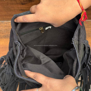 Venta al por mayor de fábrica, mochila de viaje para mujer, cuero de vaca, gamuza, mochilas grandes con flecos, mochilas clásicas con cordón bohemio occidental - Product Image 6