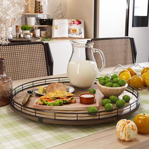 Organizador Giratorio Decorativo Moderno de Madera de Acacia para Mesa, Bandeja Giratoria Redonda Grande para Mesa de Cocina o Comedor - Product Image 3