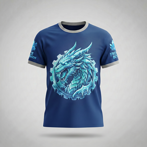 Camiseta de Manga Corta Azul para Hombre, Diseño de Dragón de Hielo con Estampado por Sublimación, Corte Holgado, Patrón Animal, Ropa Deportiva - Product Image 1