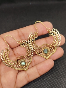 labradorite Export Brass Gemstone Drop Earrings Bulk Handcrafted Gold Plated Finish Pattern Bezel - Product Image 3