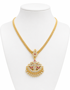 Divyoro Luxury Gold Plated Flower Pendant Necklace Cubic Zirconia Ruby Accent Women Adjustable Length Classic Style Box <b>Chain</b> - Product Image 1