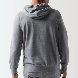 Survêtement gris à capuche pour homme, manches longues, fermeture éclair, couleur unie, décontracté, respirant, pour l'automne, avec poches latérales - Product Image 3