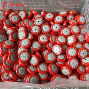 CARSUN 100x32mm Roue moyenne PU 4 pouces roue en polyuréthane rouge avec roulements et couvercles en plastique