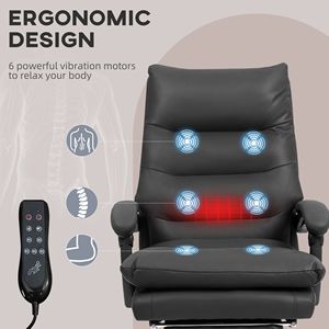 Sedia da Ufficio Direzionale Nera con Massaggio, Riscaldamento, Poggiapiedi, Ruote Girevoli, in PVC e PU, per Scrivania Computer - Product Image 4