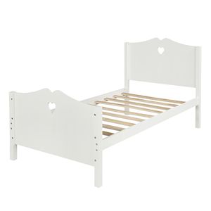 Letto a piattaforma singolo bianco con supporto a doghe in legno e testiera e pediera per bambini - Product Image 4