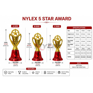 Trophée Nylex Cinq Étoiles au Design Élégant, en Plastique Durable et Moderne, Idéal pour les Événements Sportifs et les Cérémonies de Remise des Prix, Qualité Supérieure - Product Image 5