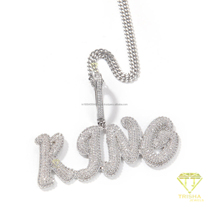 สร้อยคอจี้ชื่อสั่งทำพิเศษ ประดับเพชรโมอิสซาไนต์ เงินแท้ 925  แบบ Iced Out  พร้อมตัวอักษรตามสั่ง - Product Image 5
