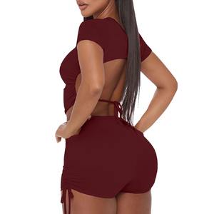 Nuevo Conjunto de Yoga sin Costuras para Mujer: Top Deportivo con Cuello en V y Espalda Cruzada, Shorts con Diseño Hueco, Ropa de Gimnasio para Realzar la Figura - Product Image 6