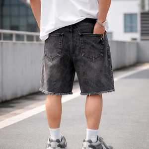 <b>Men</b> Streetwear Denim <b>Shorts</b> Jeans Custom Vintage Cotton Raw Edge Zipper Custom <b>Men</b> Jeans <b>Shorts</b> with Rhinestones Denim <b>Shorts</b> - Product Image 3