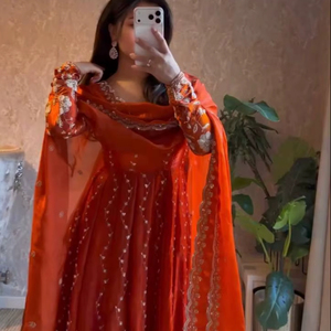 Indian Ethnic Fendy Silk Modern Anarkali <b>Kurti</b> with Heavy Embroidery Sequences for Women Wedding Diwali Party Wear Quick Dry - Product Image 1