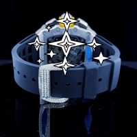 Montre Moissanite NYC DIAMOND EMPIRE, boîtier carré en acier inoxydable, cadran analogique en verre, bracelet en silicone bleu, mouvement mécanique automatique