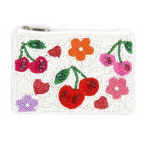 Monedero Pequeño de Tela de Algodón con Cuentas de Cereza y Flores, Cierre de Cremallera para Colección de Monedas, Bolsa Multiusos de Alta Calidad - Product Image 1