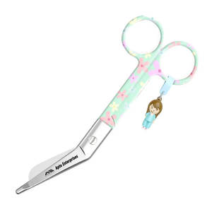 Ciseaux à pansements manuels en acier inoxydable, design floral et fond vert, certifiés CE, pour infirmières - Product Image 1