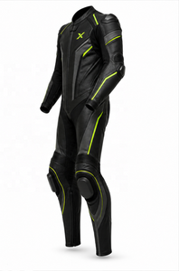Combinaison de moto en cuir monopièce avec protections de genoux pour la course |   Noir avec des accents vert néon |   Fabricant OEM ODM |   Design haut de gamme | - Product Image 2